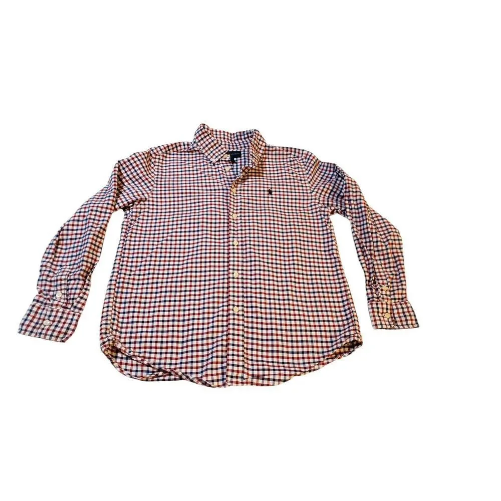 Ralph Lauren Button‎ Up Shirt Boys L (14-16) Red Blue White Checker Pony Preppy
